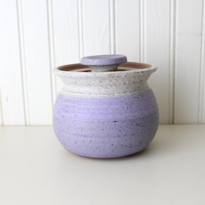 Vintage Studio Pottery Covered Jar - Signed Art Pottery Purple Vessel, Covered Hand Thrown Pottery Canister