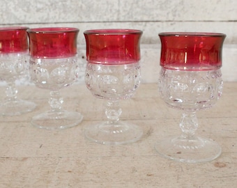 Tiffin Kings Crown Thumbprint Ruby Red Flash Vintage Water Glass Tumbler 5.5" 