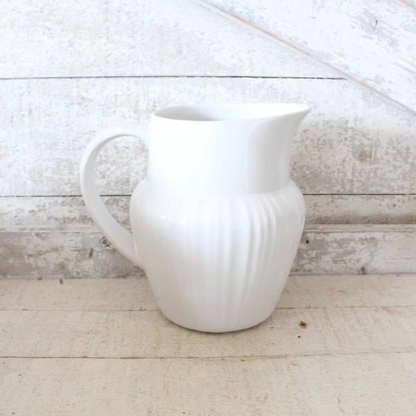 Vintage Corning Ware French White Pitcher - All White Water, Milk, Beverage Pitcher - Lg Ironstone Fluted Corning Ware French White Pitcher
