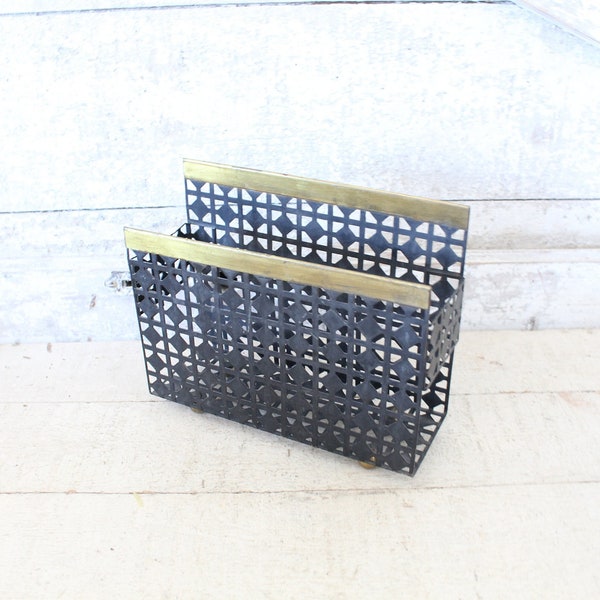 Vintage Atomic Era Black Metal Mesh Table Top Napkin Holder or Desk Top Letter Holder - Metal Mesh Mid Century Modern Home, Kitchen, Office