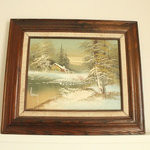 Vintage Original Oil Painting - Winter Cabin in the Woods Oil Painting ...
