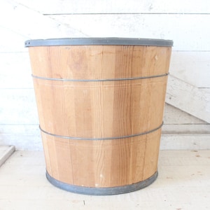 Vintage Staved Wooden Butter Tub w/ Metal Bands - Country, Farmhouse Storage Tub - Early 20th Century Butter Tub - French Country, Farmhouse