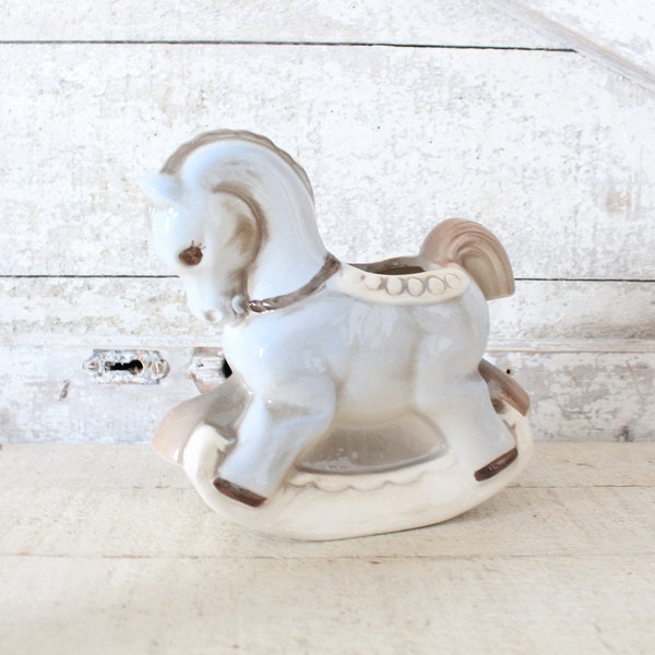 Vintage Pink Horse Planter - Mid Century Rocking Horse Planter - Little Girl's Nursery Planter - Girl's Room Indoor Planter - Rocking Horse