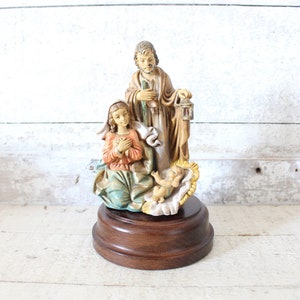 Vintage Fontanini Music Box with Mary, Joseph and Baby Jesus - Plays Silent Night - 1980s Fontanini Christmas Musical Pedestal w/Figurines