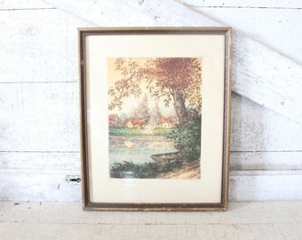 Vintage "On the Eure" Original French Etching - c1936 Original Etching - Signed Camilla Lucas Boyer - Country Farmhouse French Cottage Art