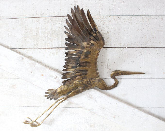 Vintage Great Blue Heron Metal Wall Art Sculpture Flying Heron Wall