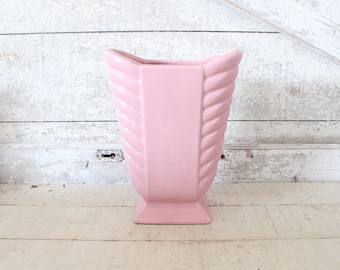 Vintage Tall Pink Art Deco Style Vase - Mid Century Pottery Vase - Country, Cottage, Farmhouse Flower Vase - Mom, Grandma, Pink Lover Gift