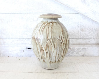 Vintage Hand Thrown Studio Pottery Vessel Jar - Lg Pottery Covered Jar Container - Modern, Hand Thrown Covered Vessel - Pottery Covered Jar