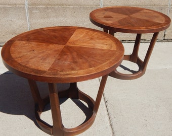 Vintage Lane Drum Table - Mid Century Modern 1960s Lane Rhythm Collection Side Table - Set of 2 Walnut End Tables - Adrian Pearsall Designed