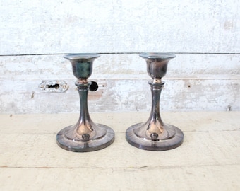 Vintage Oneida Silversmith Candleholders - Pair of Silver-Plated Candle Holders - Mid Century Candleholders - Aged Silver Oneida Candlestick