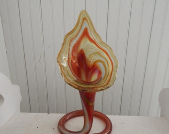 1960s Mid Century Modern Hand Blown Glass Vase - Unique Hand Blown Rust/Beige Glass Vase - Mid Century Modern Home - 1960s Collectible Vase