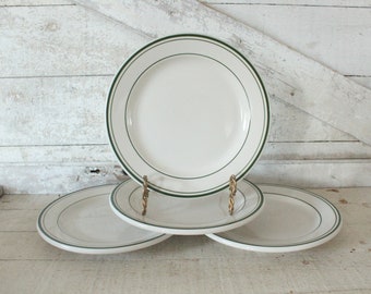 Vintage White Delco China Diner Restaurant Diner Plates/Platters - Set of 4 White Plates with Green Pinstripes - Ironstone Serving Platters