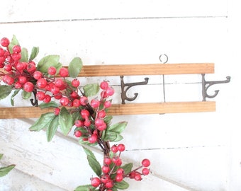 Vintage Wood & Metal Wall Coat Hook Rack - Collapsible Wall Hook Rack - Wall Mounted Set of Six Hooks - Use for Robe, Coats, Hat, Scarves