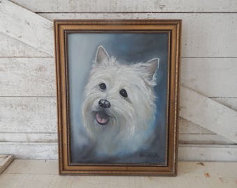 West Highland Terrier Original Oil Painting - Signed and Dated by the Artist, Patricia Koss c.1981 - Westie Oil Painting - Dog Lover Gift