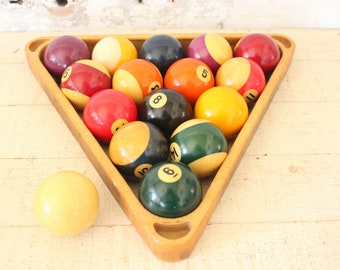 Vintage Billiard Ball Set - Mid Century Bakelite Pool Balls - Complete Set of 16 Billiard Balls - Game Room Billiard Balls - Great Dad Gift!