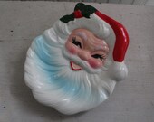 Vintage Santa Claus Face Candy Dish or Wall Plaque - 1980s Santa Face Plate for Cookies - Retro Hand Painted Santa Claus Dish, Made in Japan