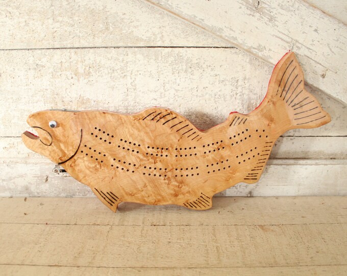 Vintage Handmade Fish Cribbage Board Hand Crafted, Rustic Cribbage