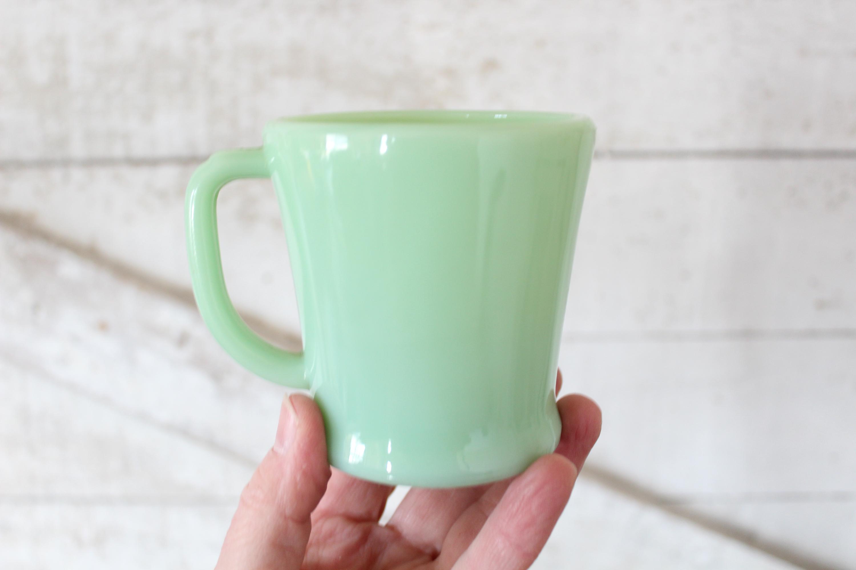 Vintage Jadeite Green Fire King Glass D-handle Coffee Mugs