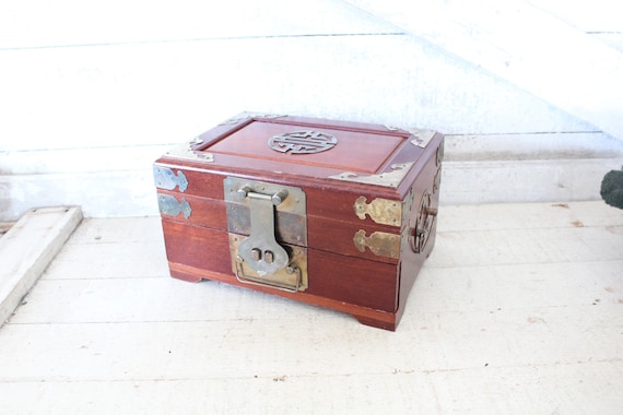 Japanese Jewelry Chest with Antique Gold Brass Ha… - image 1