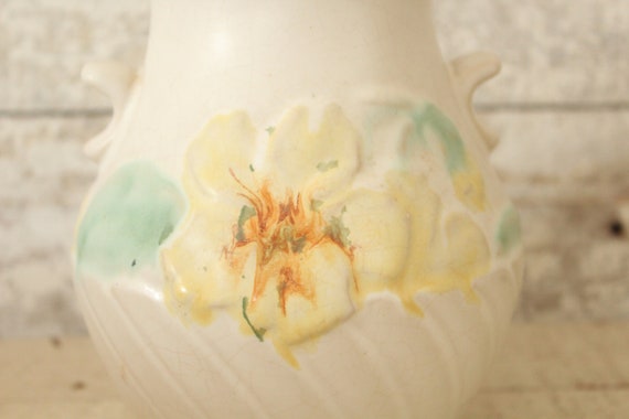 Vintage Weller Panella Vase - Handles & Hand Decorated Yellow