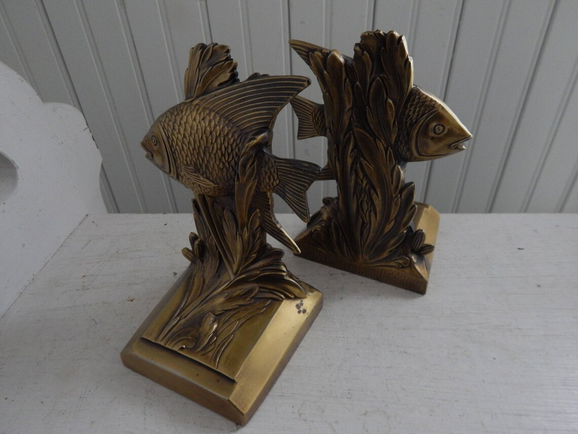 Heavy Brass Tropical Fish Bookends Cast Metal Bookends Made Etsy