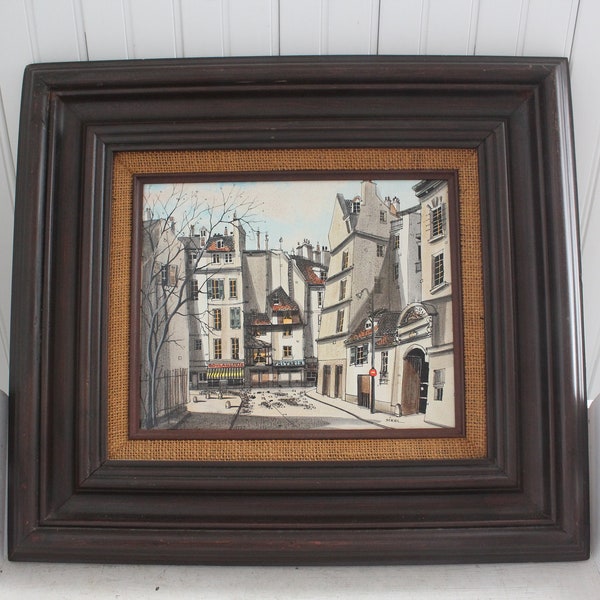 Vintage Mid Century Original Oil Painting - Bauhaus Oil Painting Signed by the Artist, Nikol - European Cityscape Art w/Cubist Perspective