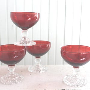 Vintage Ruby Red Boopie Bubble Glasses, Goblets, Cordial - Anchor Hocking Christmas, Holiday Stemware - Set of 4 Bubble Glasses - Ball Stem