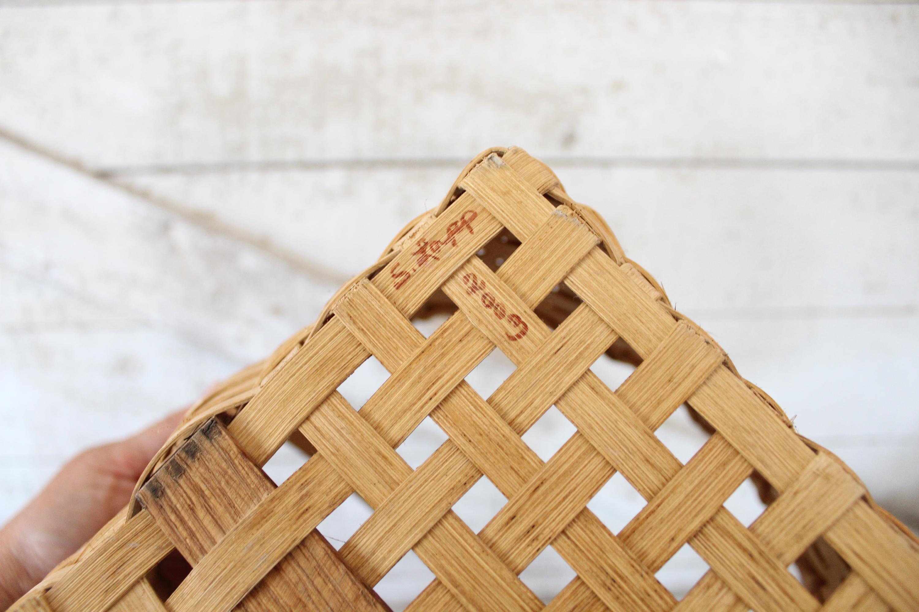 Vintage Hand-crafted Gathering Basket With Oak Wood Splint Handle ...