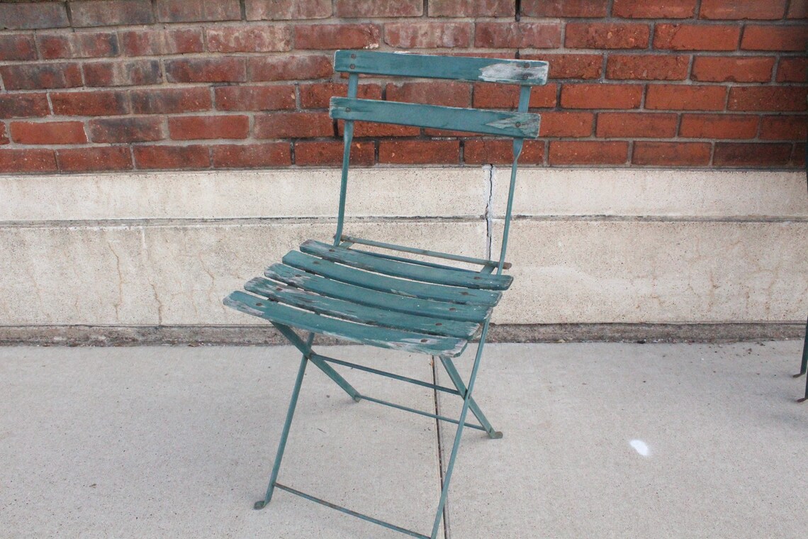 Vintage French Folding Garden Chairs Wood Slat & Metal Etsy