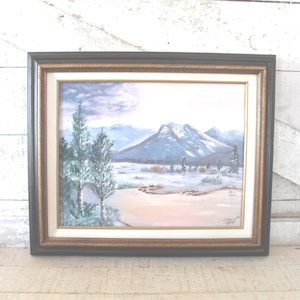 Vintage Original Oil Painting Masterpiece in a Wood and Linen Frame - Signed by Artist/Dated - Oil Painting of a Mountain Forest Lake Scene