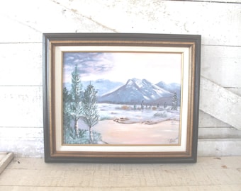 Vintage Original Oil Painting Masterpiece in a Wood and Linen Frame - Signed by Artist/Dated - Oil Painting of a Mountain Forest Lake Scene