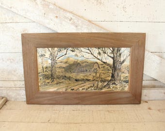 Original Pen and Ink Watercolor Barn Farm Sketch - Vintage Drawing on Art Board - Outsider Artist Unsigned - Rustic Original Country Sketch