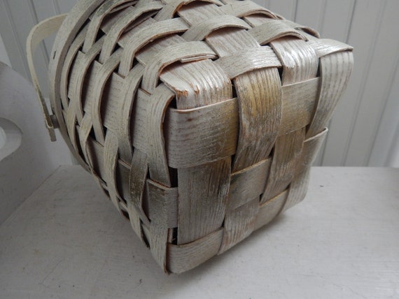 Vintage Woven White Basket Purse - Woven Wood Sla… - image 7