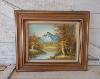 Original Landscape Oil Painting of Mountains & Forest - Breathtaking Lake Scene - Framed Signed Original Oil Painting - Mid Century Artwork