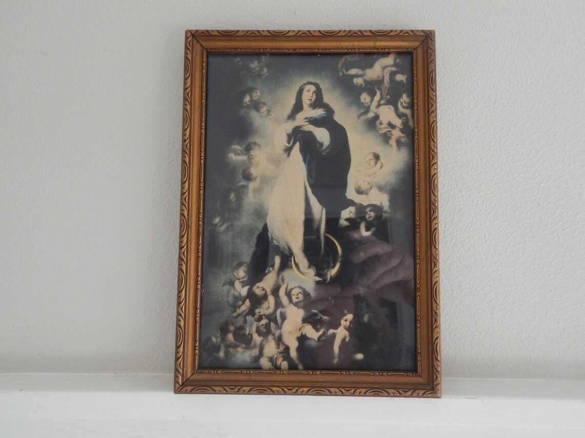 Vintage Virgin Mary Religious Litho Depicting Immaculate image 0