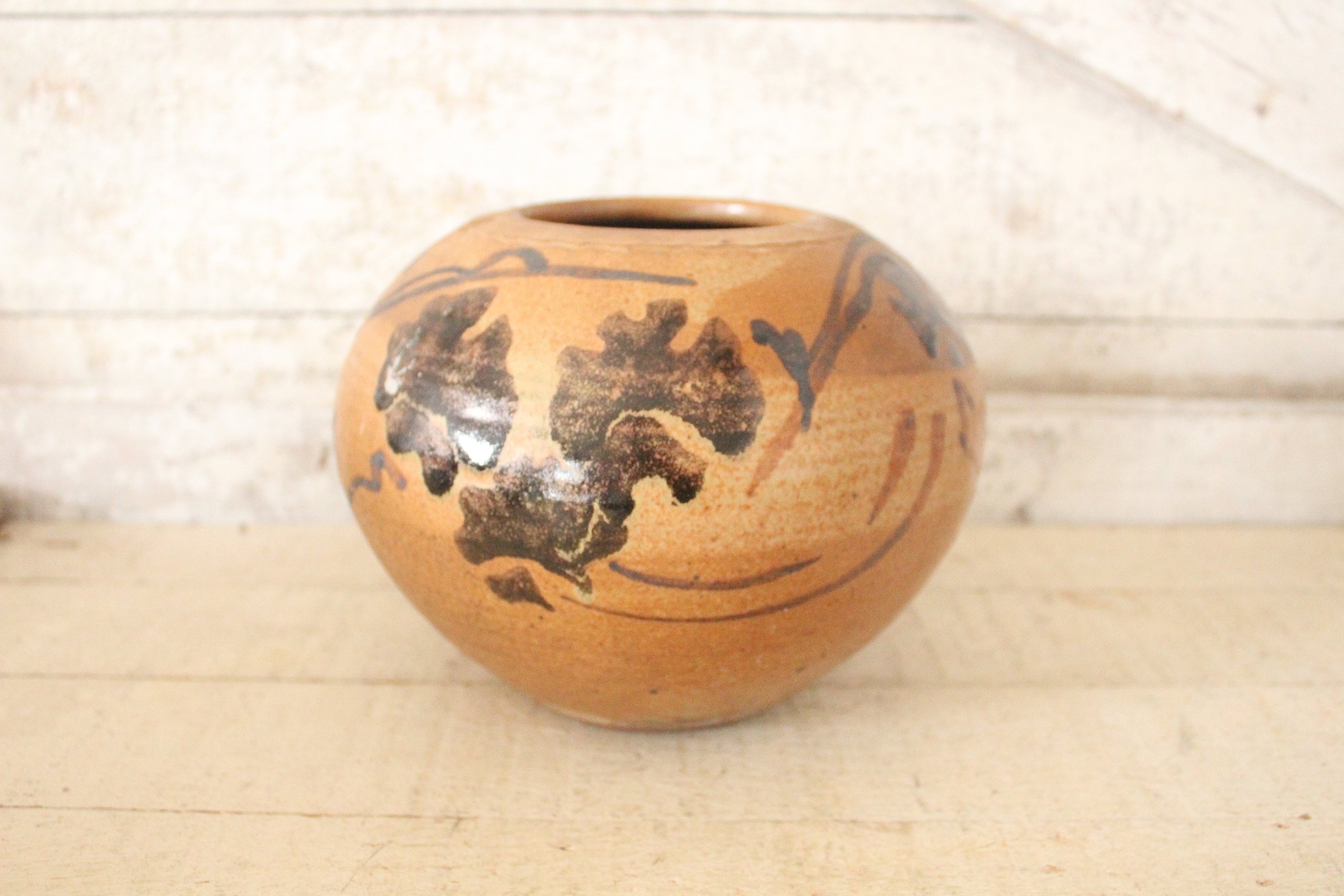 Vintage 1970s Hand Thrown Art Studio Pottery Vase - Modern Beige, Brown ...