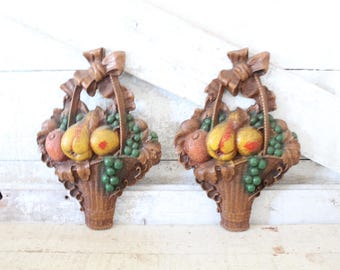 1940s Fruit Wall Basket - Retro 3D Wood Resin Basket - Kitchen Decor