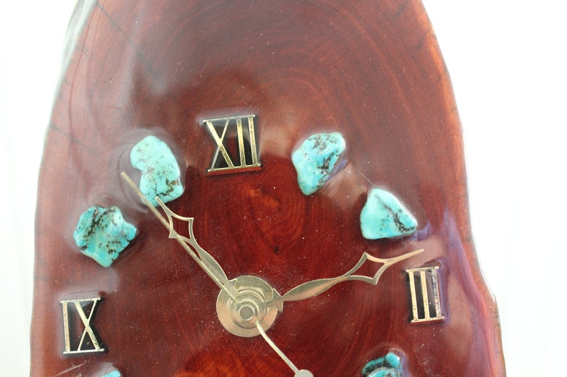 Vintage Juniper Wood Slab Wall Clock With Real Turquoise Etsy