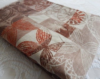 Vintage Pure Linen Vat Print Fabric - 100% Imported Pure Linen Fabric Remnant - Upholstery & Pillow Fabric in Brown, Khaki, Rust and Camel