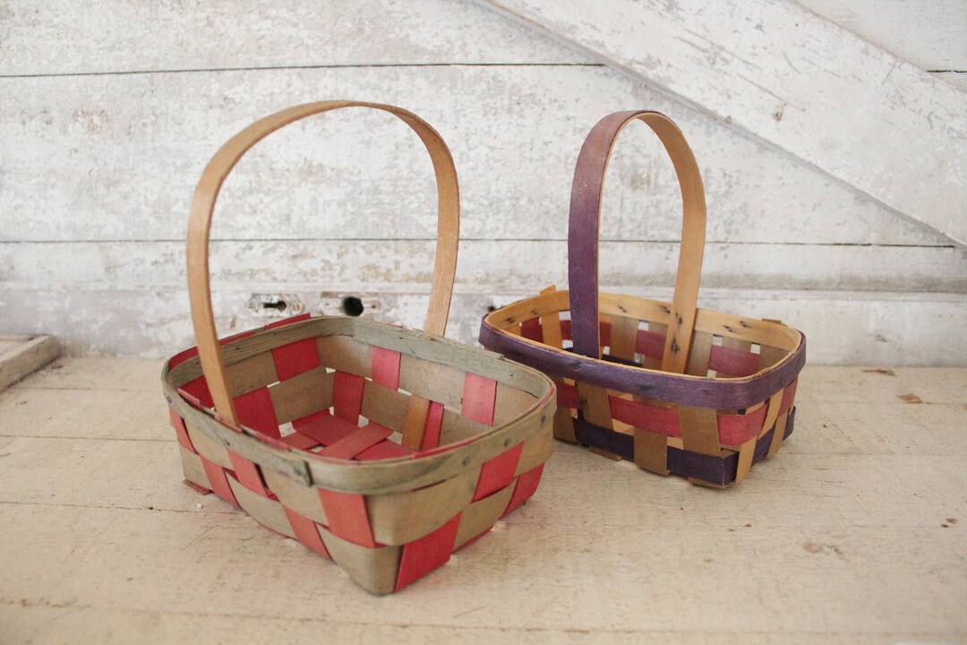 Vintage Easter Baskets Pair of 1940s / 1950s Woven Easter Baskets Tiny