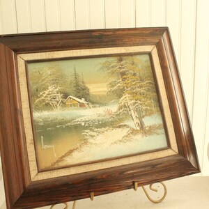 Vintage Original Oil Painting - Winter Cabin in the Woods Oil Painting ...