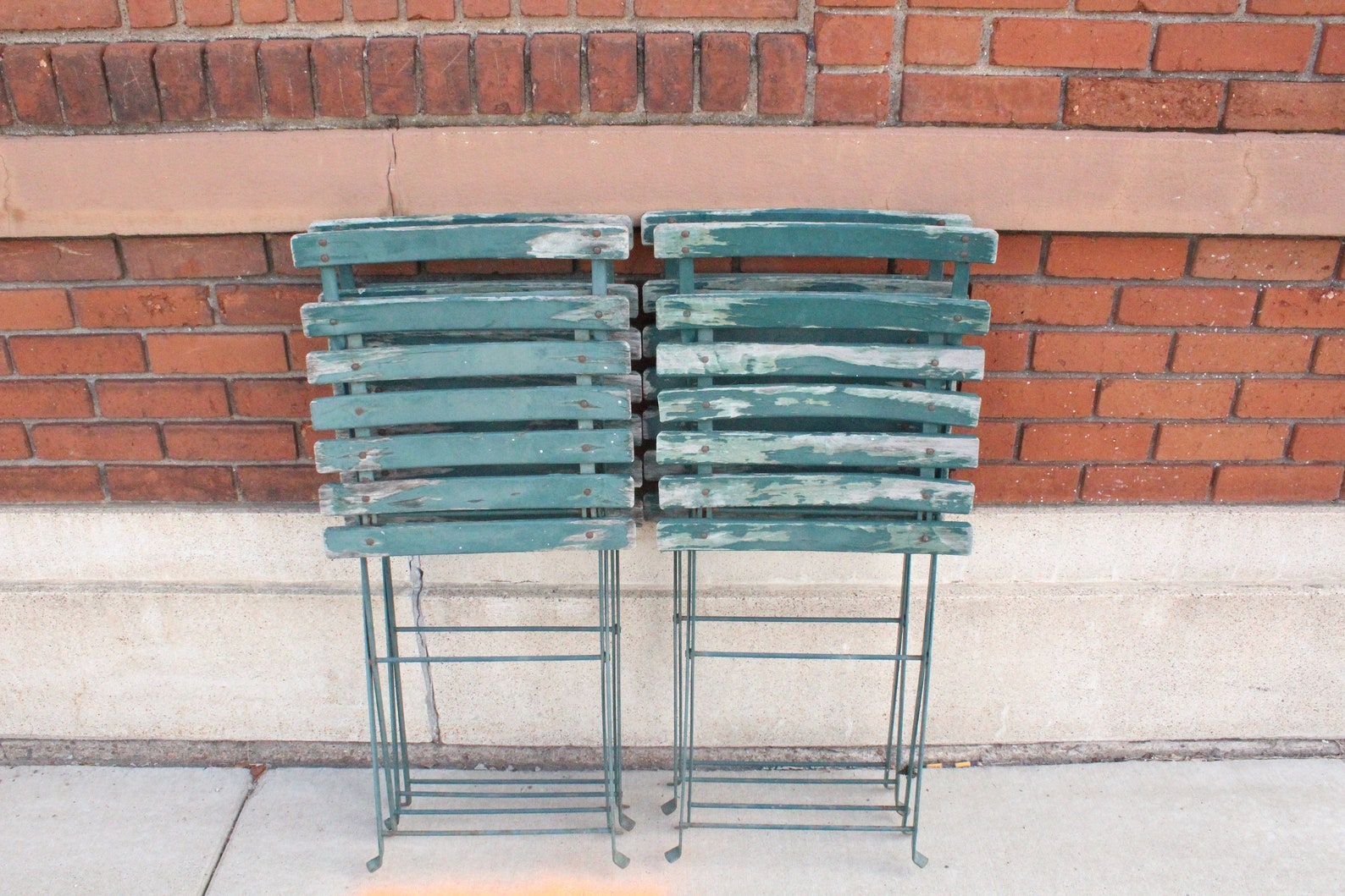 Vintage French Folding Garden Chairs Wood Slat & Metal Etsy