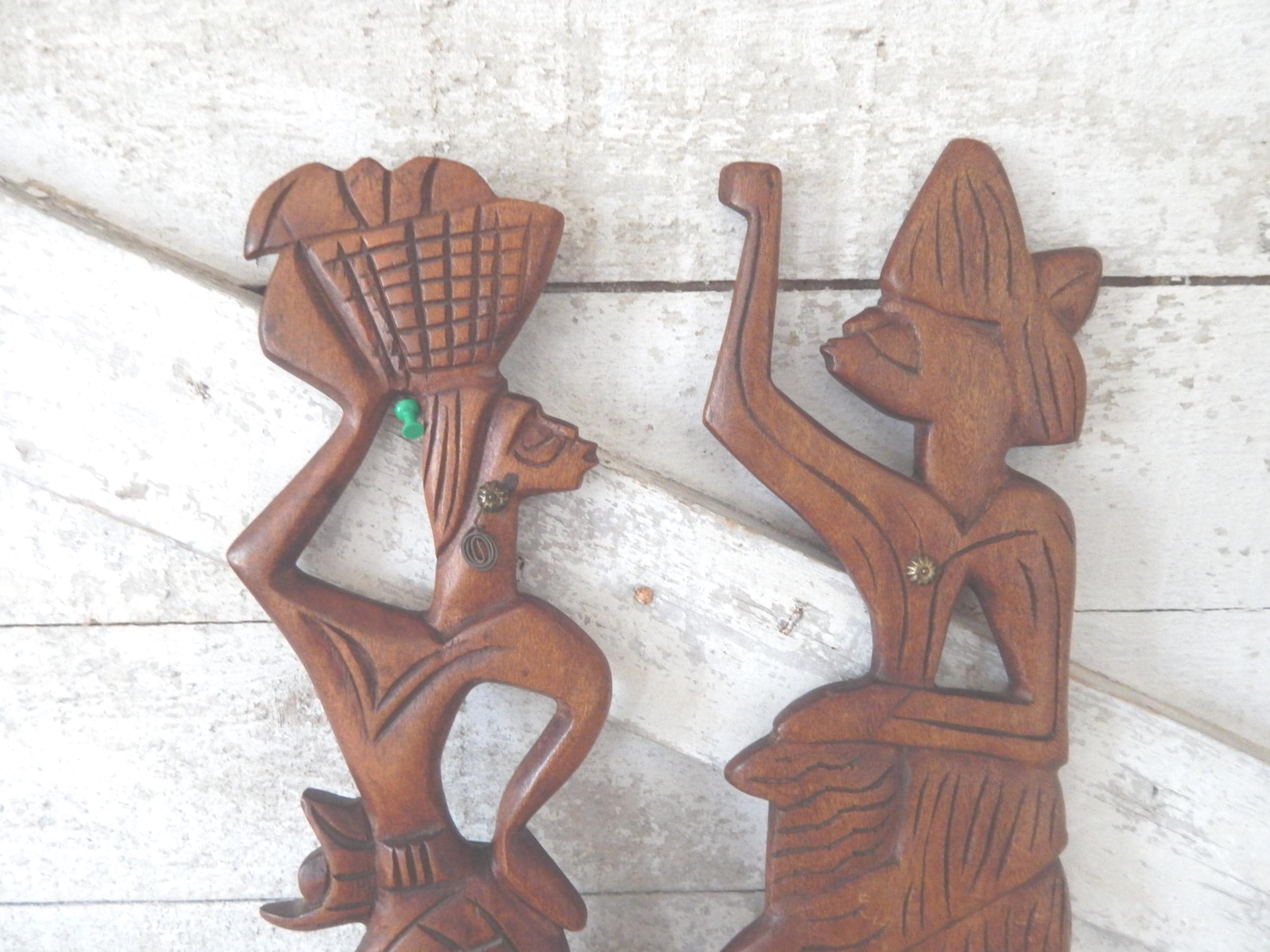 Vintage Hand Carved African Tribal Native Wall Art - Boho Wood