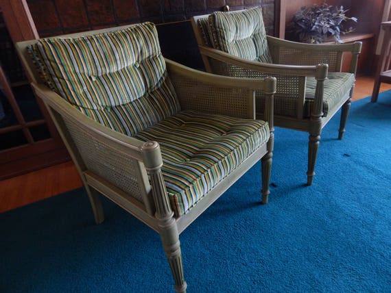 Pair Of Ethan Allen Casual Chairs With Wicker Sides And Etsy