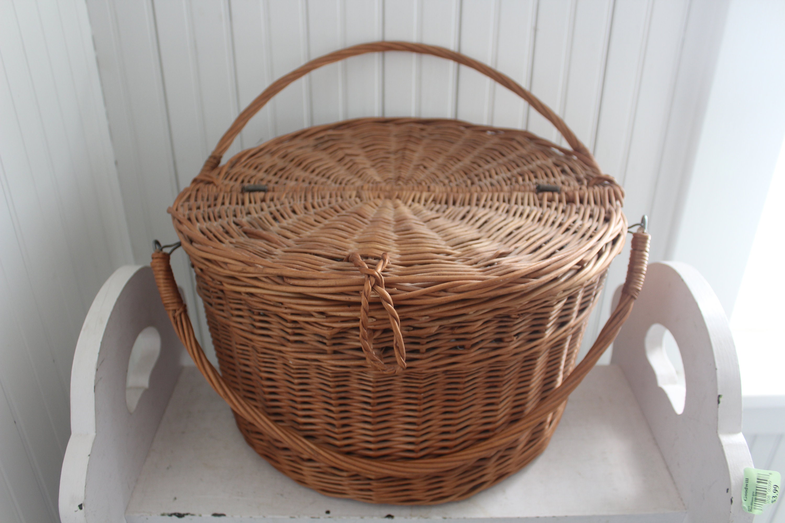Vintage Round Picnic Basket Woven Wicker French Style Round Etsy