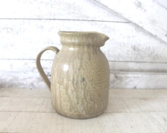 Vintage Hand Thrown Studio Art Pottery Pitcher - Water, Milk, Drink Pitcher - Artist Potter Signed - Rustic Thrown Pottery Pitcher w/Handle