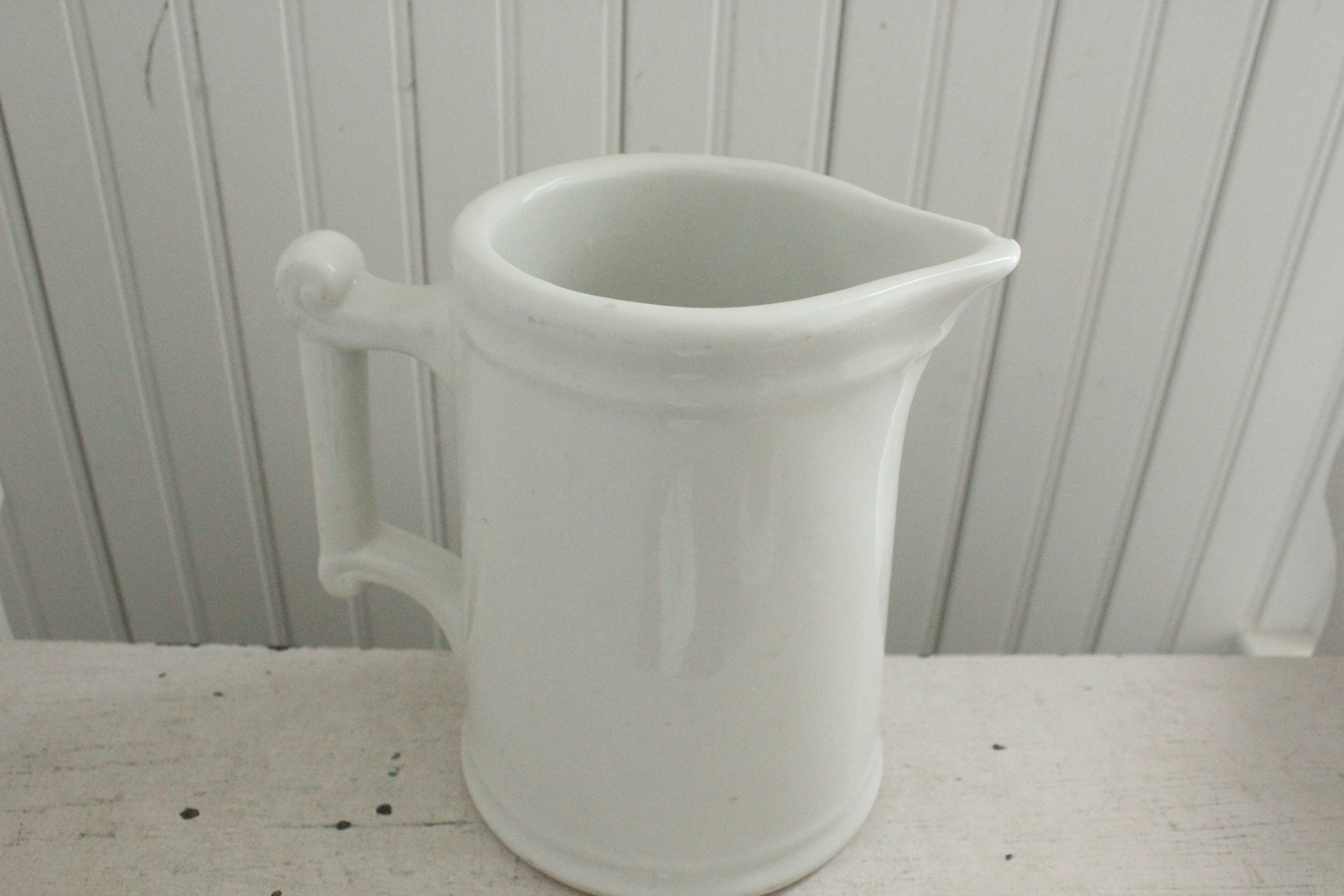 White Ironstone Milk Pitcher, Heavy Duty Pottery Vase, With Married Lid -   Israel