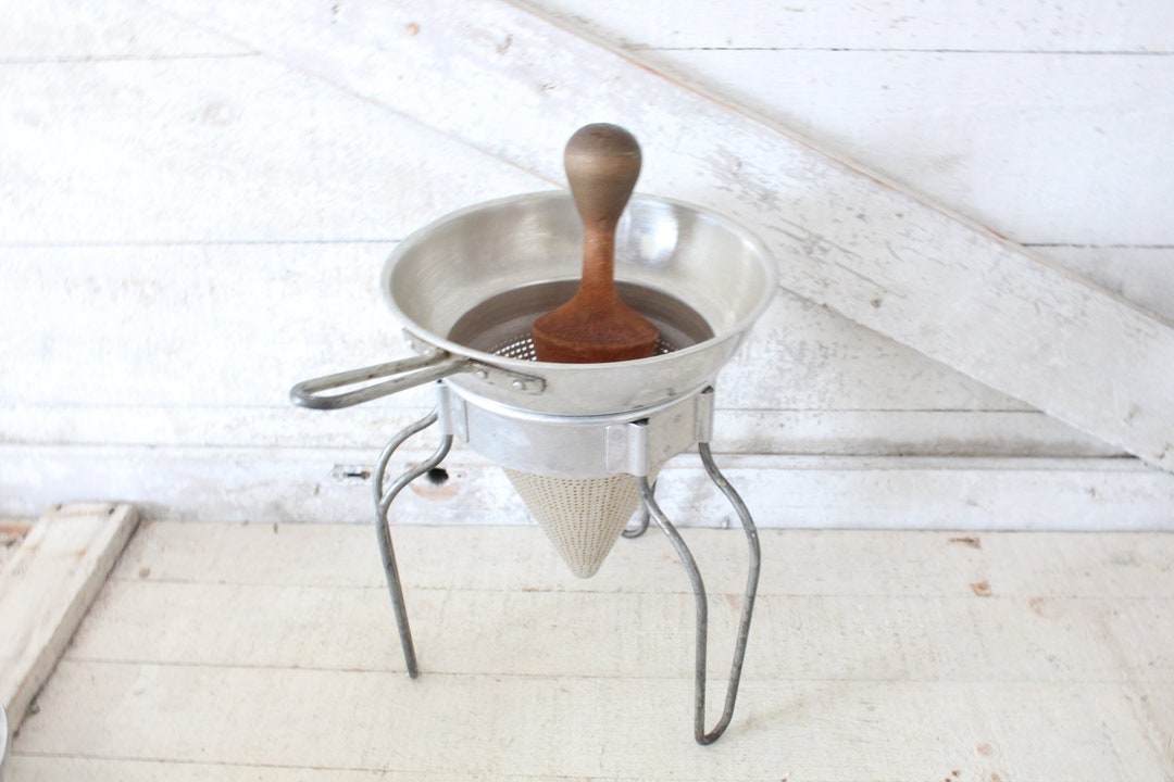 Vintage Colander Strainer Heavy Duty Aluminum Wearever Juicer, Saucer