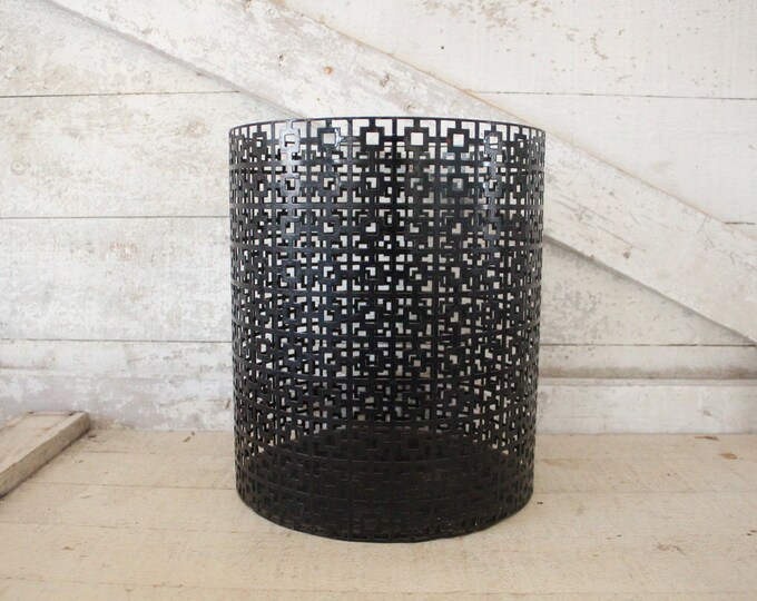 Vintage Mid Century Modern Black Metal Mesh Waste Paper Basket Mid