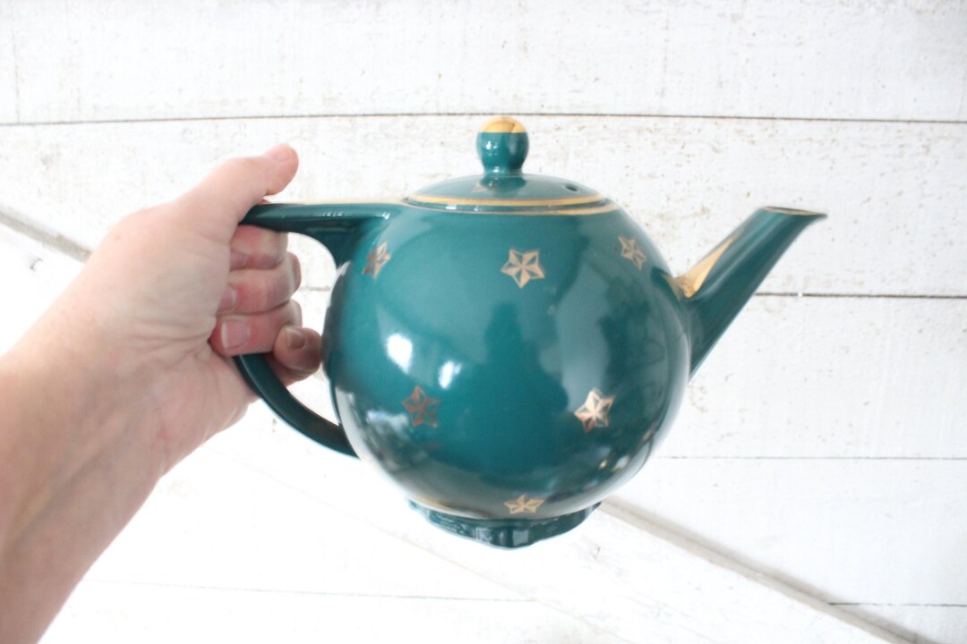 Vintage Hall Teapot Hall Pottery Company Teal Green Teapot W/ Gold
